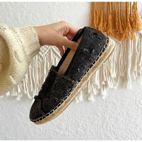 Sam Edelman Espadrille Sequin Detail Black Slip On Flats 8 - Picture 4 of 10